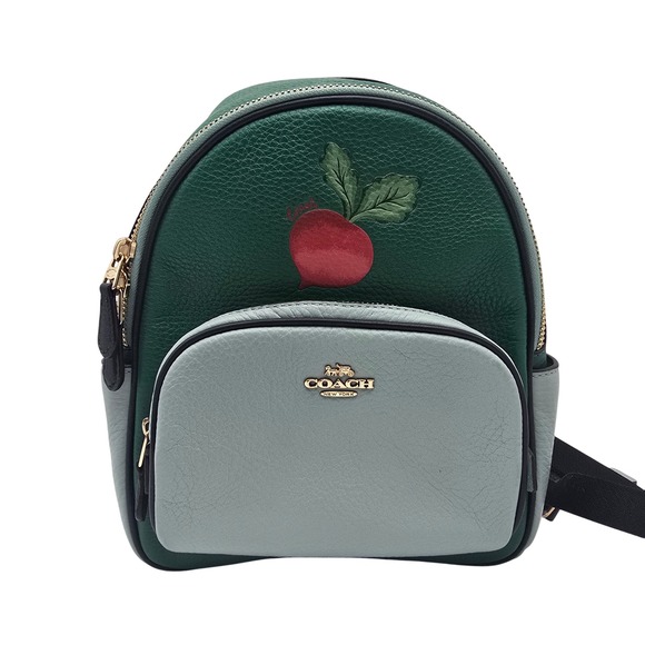 Coach Handbags - Coach Mini Backpack Green Leather Beet Design Gold Hardware NWT